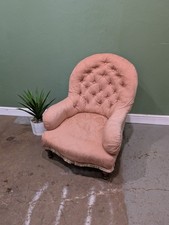 Button Backed Victorian Nursing Low Bedroom Chair Pink