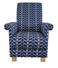 Orla Kiely Linear Stem Fabric Adult Chair & Footstool Whale Navy Blue Accent