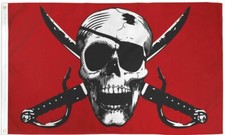 CRIMSON PIRATE Flag 3'x5' BANNER Polyester with Grommets PIRATES ARGH MATEY