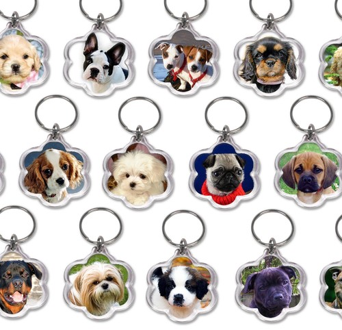 Dog keyrings flower shape - shape, pug