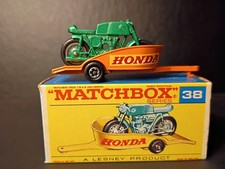 Matchbox SF#38 Honda Motorcyle & Trailer Rare Green/Orange1970 Orig F2 SCRIT Box