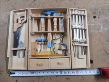 Vintage Young Adults Wooden Tool Cabinet With Metal & Wooden Tools, Poland, Used