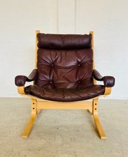 VINTAGE MID-CENTURY  SCANDINAVIAN BROWN LEATHER LOUNGE CHAIR by INGMAR RELLING
