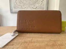 Ted Baker Brown leather Branded Webbing Large Zip Around Purse NO BOX new woman