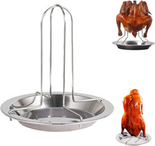 Chicken Roaster Rack Vertical Roaster Holder with Drip Pan Stainless Steel Grill