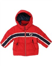 TOMMY HILFIGER Baby Boys Hooded Padded Jacket 9-12 Months Red Colourblock BR18