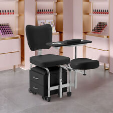 Portable Nail Salon Chair & Cabinet Set Adjustable PU Leather Stool Storage Unit