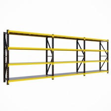 New 3x Bays 4 Tier Workshop Garage Shelving Racking Unit Storage Yellow & Black