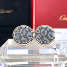Cartier Cufflinks Round Panthere Grey Lacquer Sterling Silver Gift from Cartier