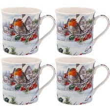 Leonardo Christmas Robins Mugs - 4 pack, Gift boxed