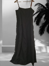 Vintage Jaeger Brown Linen & Leather Maxi Dress Italy UK 16