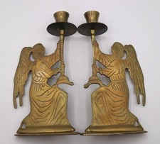 Pair of Vintage Brass Angel Candlesticks Candle Holders made in India