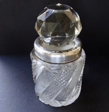 antique Victorian h/m 1893 SILVER & cut glass perfume vanity bottle jar & top