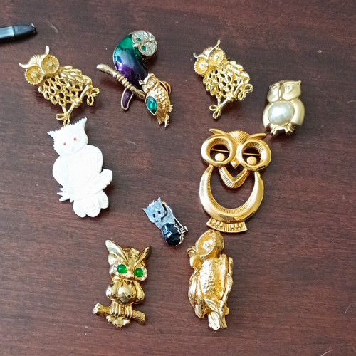 Vintage owl brooch pin tac - owl,