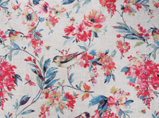 Spring Sale  2  drapes Larissa Song Birds & Blooms Watermelon Teal   Made in USA