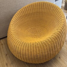 Vintage Mid Century Rattan Wicker Tub Donut Egg Floor Chair Round 