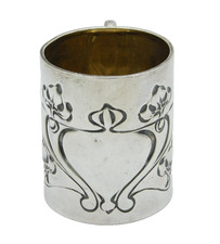 Art Nouveau Sterling Silver Floral Pattern Christening Mug Antique 1903