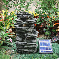 Resin Garden Stone Water Feature Solar Powered Indoor/Outdoor LED Falls Fountain
