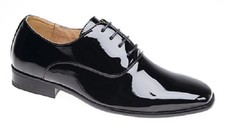 Mens Shiny Black Leather Lined Smart Patent Wedding Shoes Formal Outfit Boys  