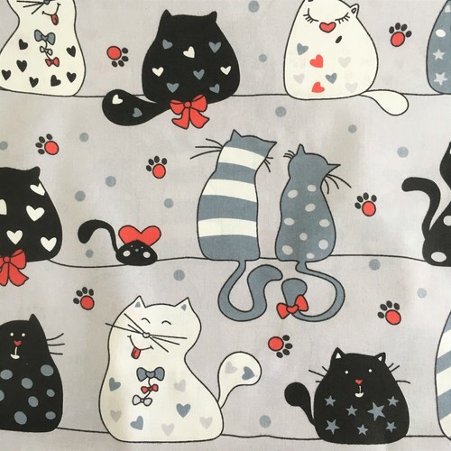 Crazy cats black white cotton - black,