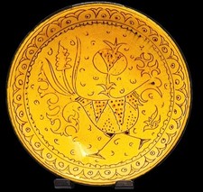 Uzbekistan Ceramic Plate Rishtan Style Folk Art  Signed “AA”