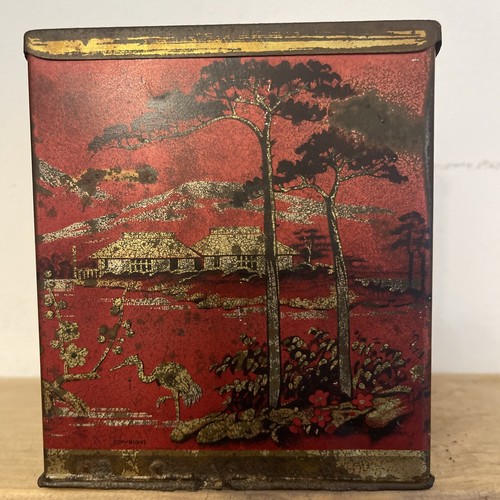 Square vintage tin tea - caddy,