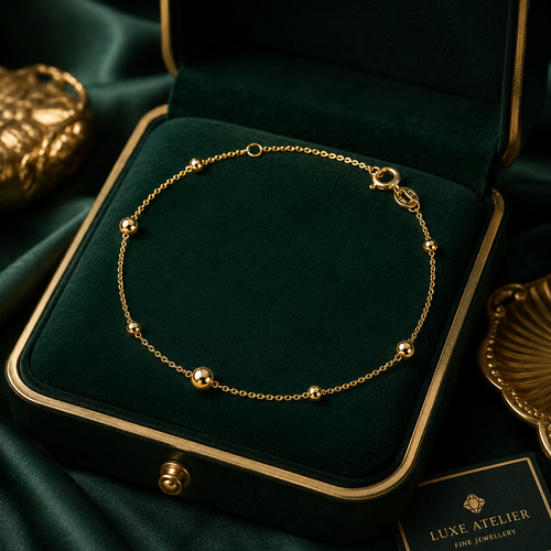 Gold beaded station chain - station,