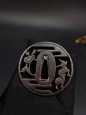 Japanese Katana Lion Dog and Peony  Tsuba for Wakzaishi Edo Period Antique A159