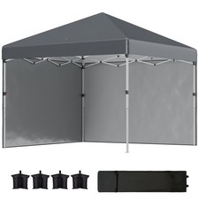 Outsunny 3x3 (M) Pop Up Gazebo Party Tent w/ 2 Sidewalls, Weight Bags Dark Grey