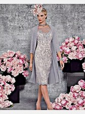VENI INFANTINO SIZE 10 MOTHER OF THE BRIDE OUTFIT IN SILVER GREY/ BLOSSOM - NEW