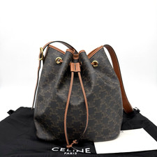 Celine Triomphe Canvas Medium Drawstring Bucket Bag Brown