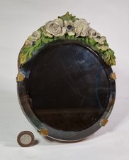 Small Vintage Barbola Vanity Mirror Freestanding Round Floral Shabby Chic