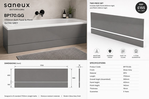 Saneux 1700mm gloss - saneux, bath