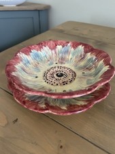 Rare Vintage Shorter Sons Berry Bowl Colander Pink Hand Painted Shallow Flower 