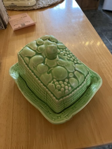 Antique green ceramic cheese - antique,