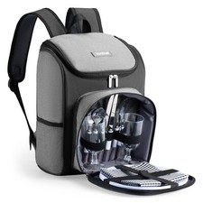 2 Person Picnic Backpack, Grey Picnic Rucksack Weatherproof Picnic Bag - VonShef
