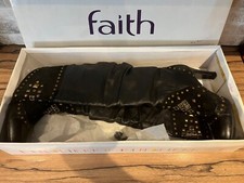 faith boots black leather womans size 7 glam rock / western knee high vintage