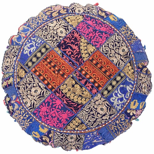 Indian patchwork round pouf - indian,