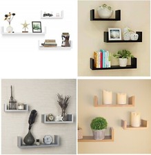 Set of 3 U Shape Floating Wall Shelves Storage Display Shelf White Black Grey 