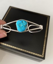 Vintage Sterling Silver Sleeping Beauty Turquoise Bangle Cuff Bracelet Navajo 