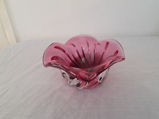 Murano Bowl Italian Art Glass Vintage Hand Blown Heavy Pink Candy Trinket Dish