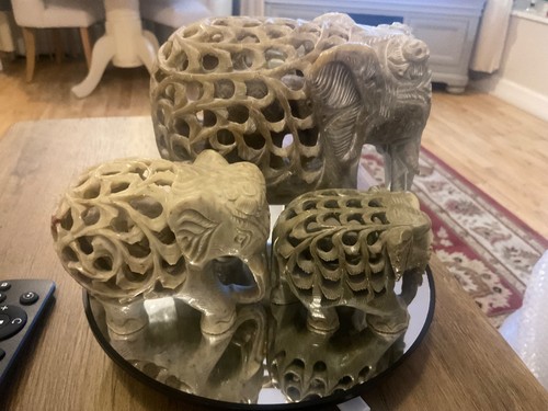 Trio indian carved - indian, soapstone