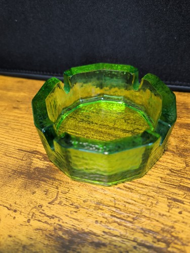 Vintage green glass ashtray - glass,