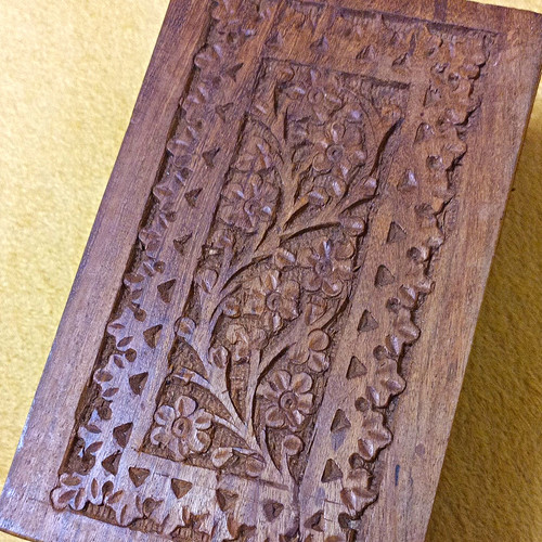 Carved wooden floral trinket - wooden,