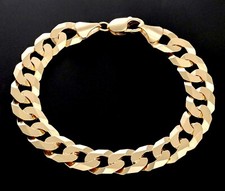 9ct Yellow Gold on Silver Men's Curb Bracelet - 11mm Width - 8.5 inch