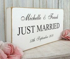 Wedding Personalised Just Married Sign Vintage Shabby & Chic White 04