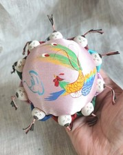 Vintage Chinese Silk Pin Cushion Hand Painted Bird Of Paradise Phoenix 