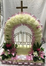 Funeral Flowers Gates of Heaven Artificial Silk Wreath Memorial Tribute Mum Dad