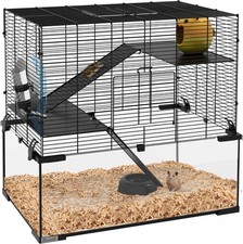 PawHut 3 Tiers Hamster Cage w/Deep Glass 60 cm L x 40 W x 55 H, Black 
