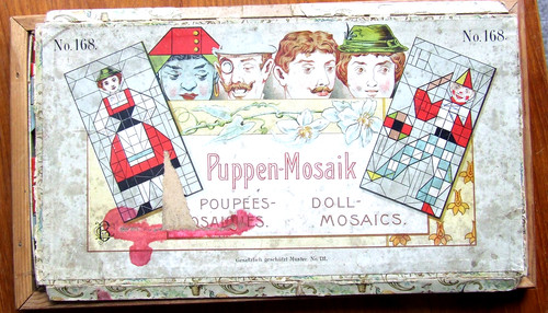 Antique doll mosaic - antique, wooden